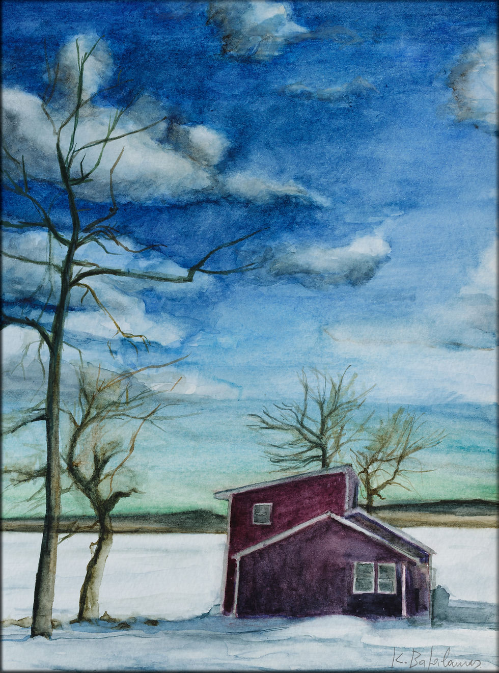 Thumbnail: Canvas Print, unframed | WC-05 / Red House by the Lake | K. Batalamas Art