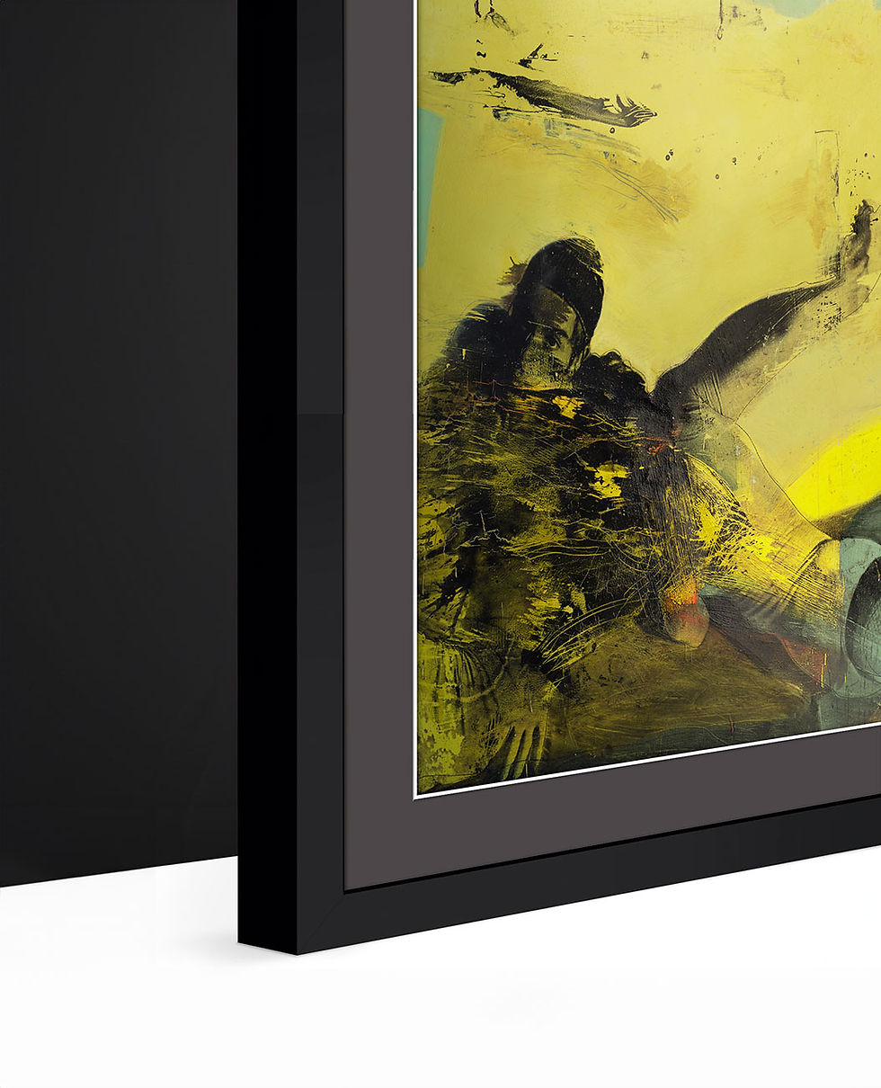 Thumbnail: Fine-Art Paper Print, Framed Black, Border Gray Anthracite, Side View | MX-26 / Antonis And Nina | K. Batalamas Art