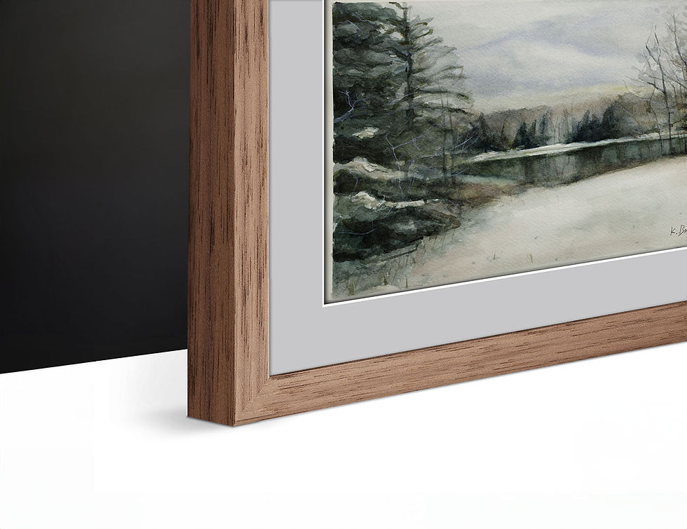 Thumbnail: Fine-Art Paper Print, Framed, Walnut, Border Gray Light, Side | WC-21 / Flat Bay Trees | K. Batalamas Art