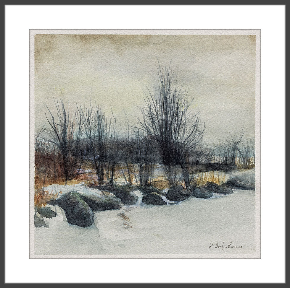 Winter Landscape in Maine, Fine-Art Paper Print, Framed Black Matt | WC-45 / Untitled | K. Batalamas Art