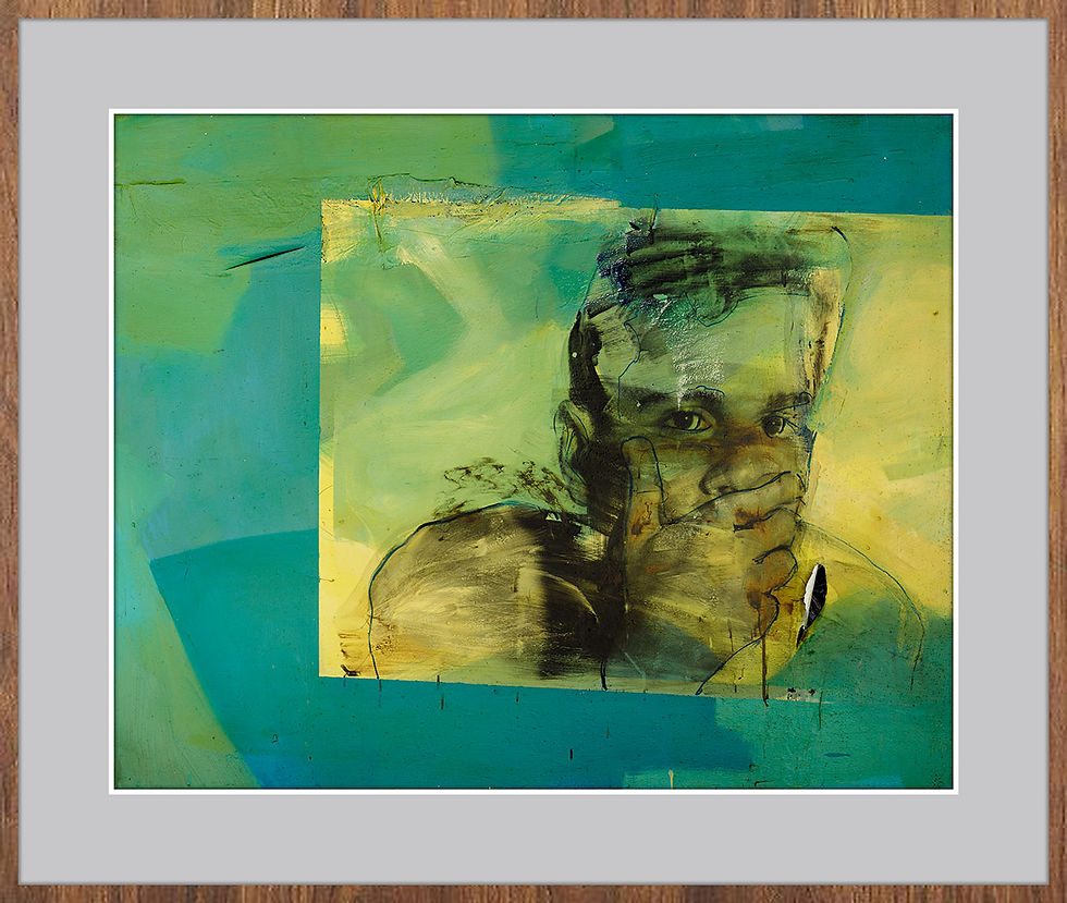 Thumbnail: Fine-Art Paper Print, Framed Oak Natural, Border Gray Light, Front | MX-01 / Giannis and His Hand | K. Batalamas Art