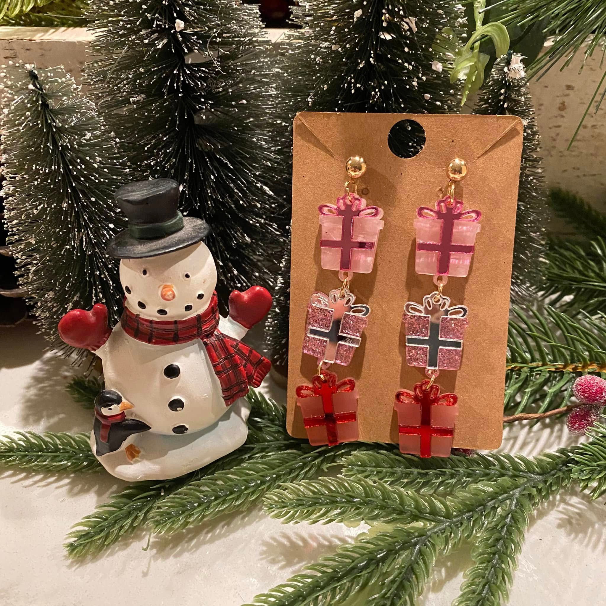 Dangle Pink Gift Box Earrings