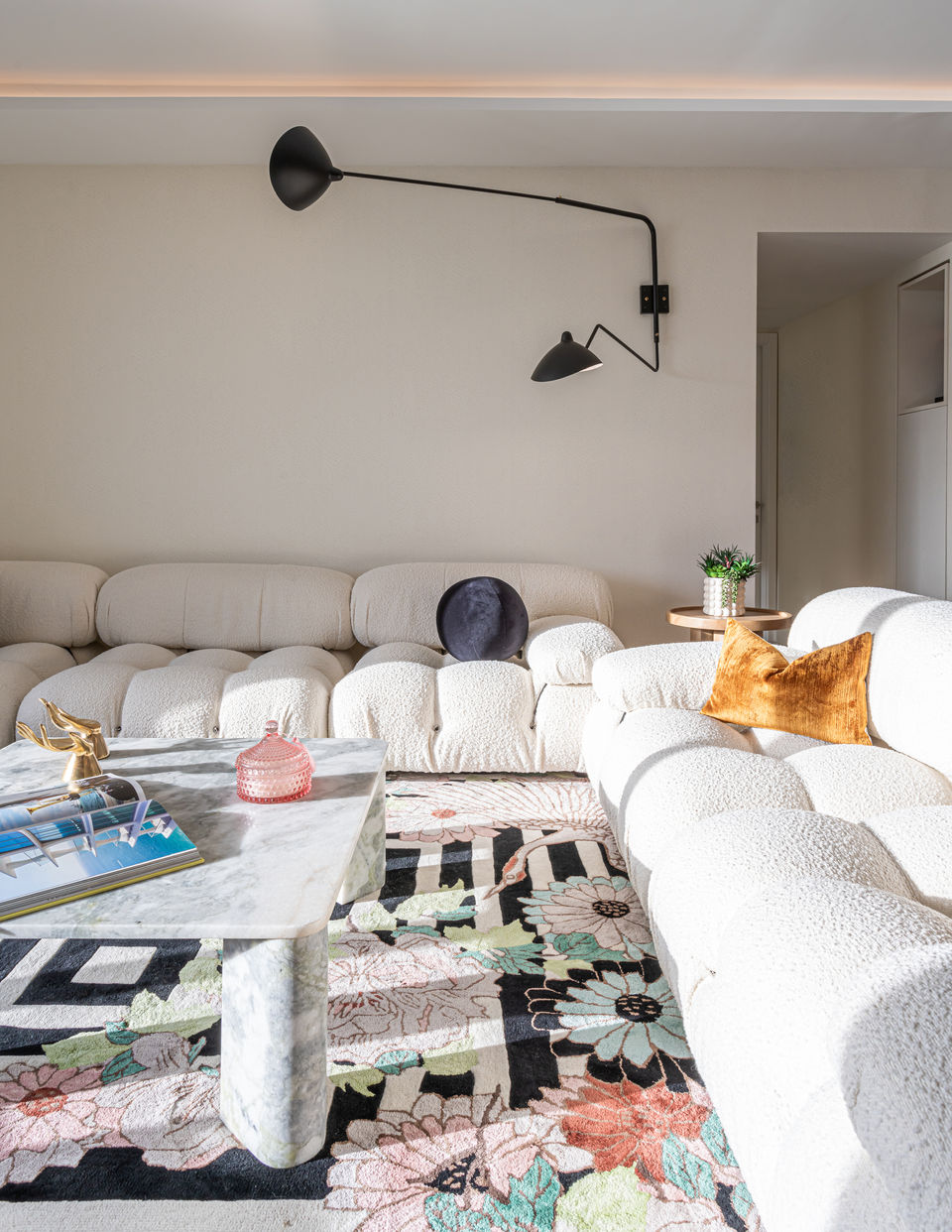 Modern living room interior design with white sofa