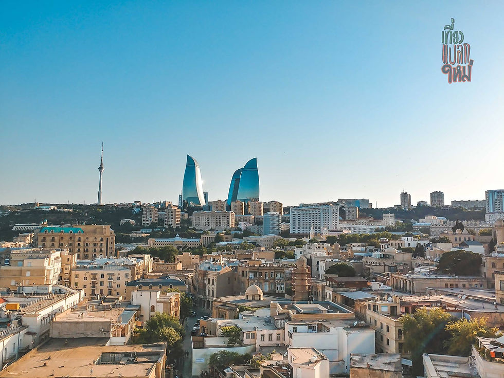 baku old town city flame towers