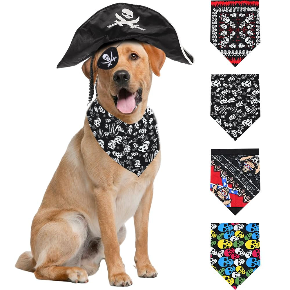 Dog Halloween Costume Pirate Dog Costume Pet Pirate Hat with Blindfold Bandanas