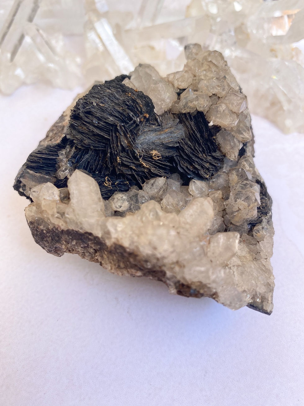 Iron Rose on Clear Quartz Cluster