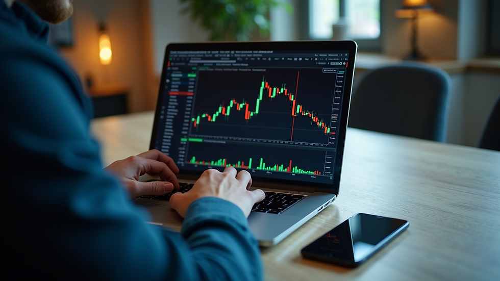 High angle view of a person using a laptop for crypto trading
