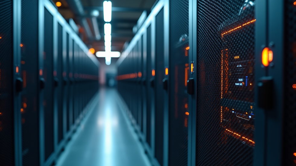 Wide angle view of a Bitcoin mining rig in a modern facility.