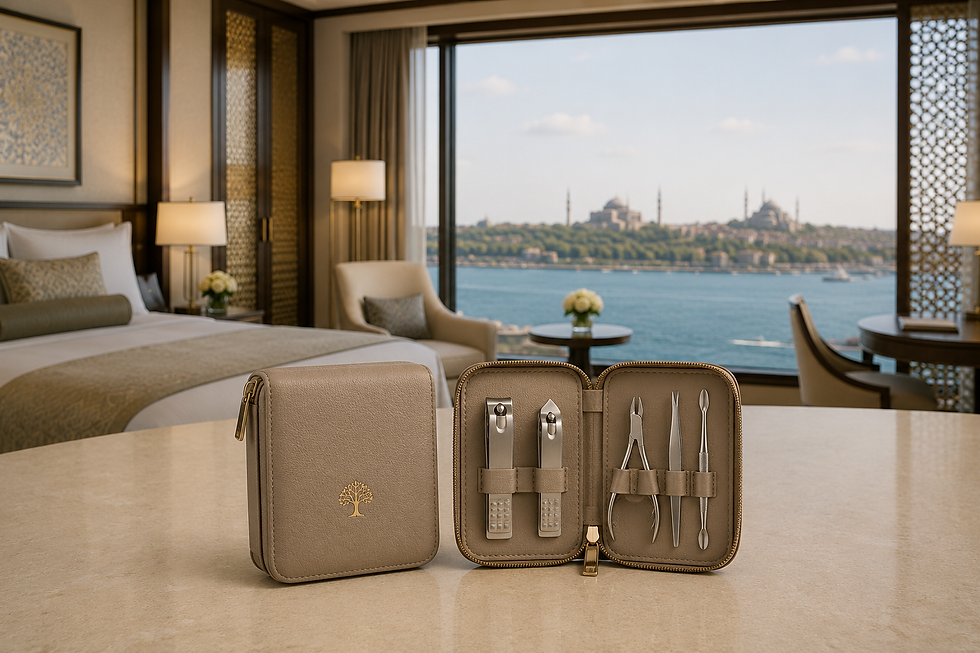 Custom leather manicure set case for luxury hotel and resort guests