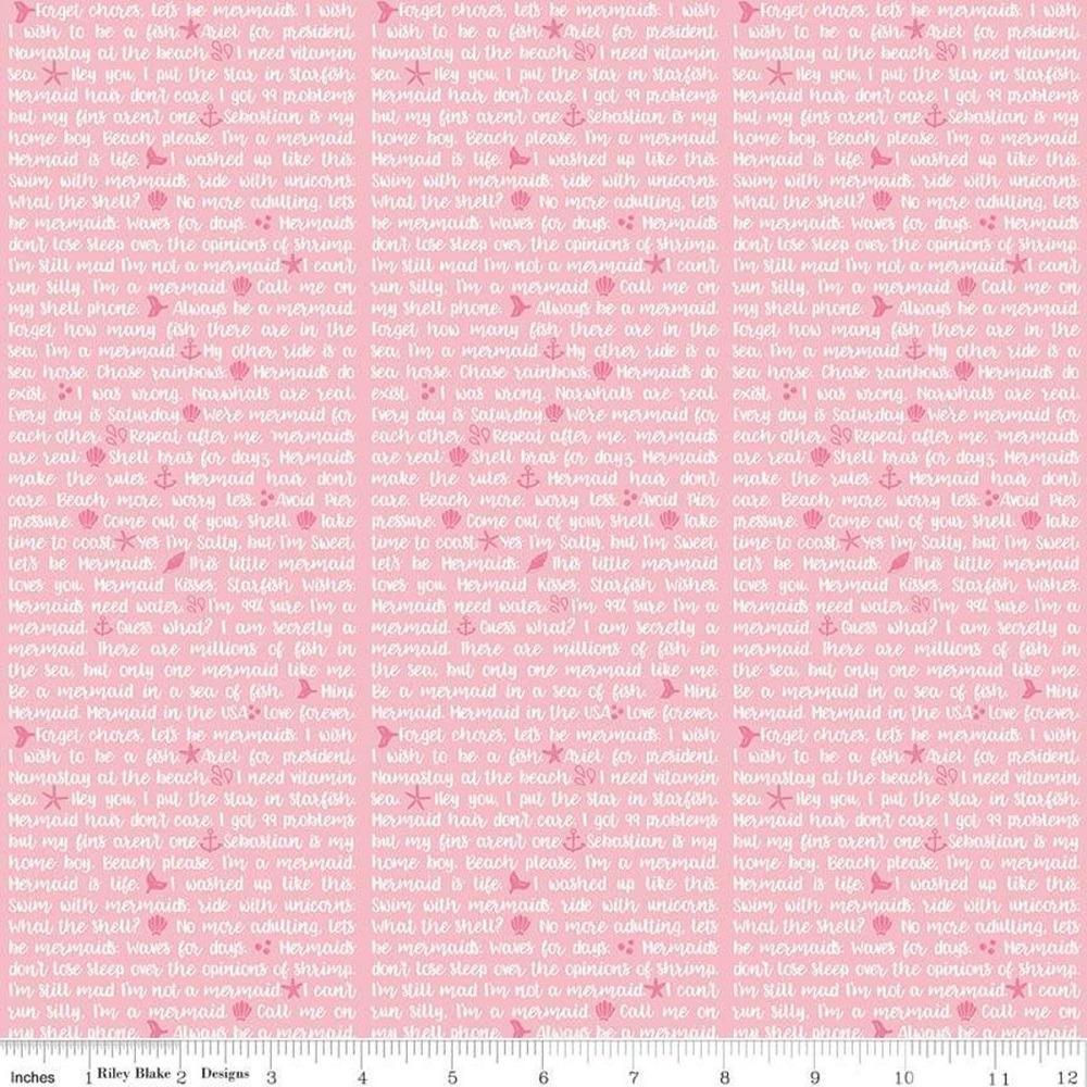 Riley Blake Designs - Lets Be Mermaids - Writing on Pink - REMNANT 382cm x 110cm