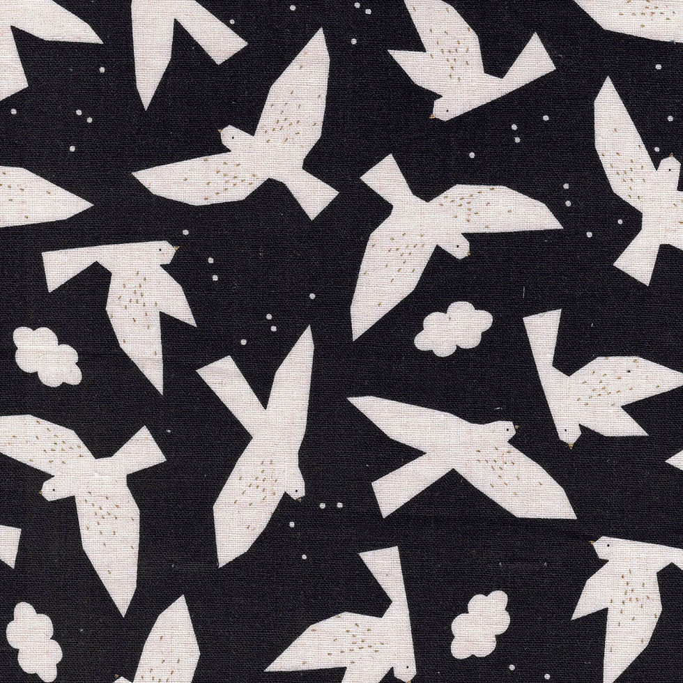 Dashwood Studio - Midnight Garden Birds Inky Blue COTTON LINEN REMNANT 77x110cm