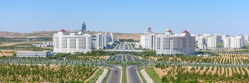 Ashgabat Turkmenistan city scape, skyline of beautiful architecture and parks in Ashgabad