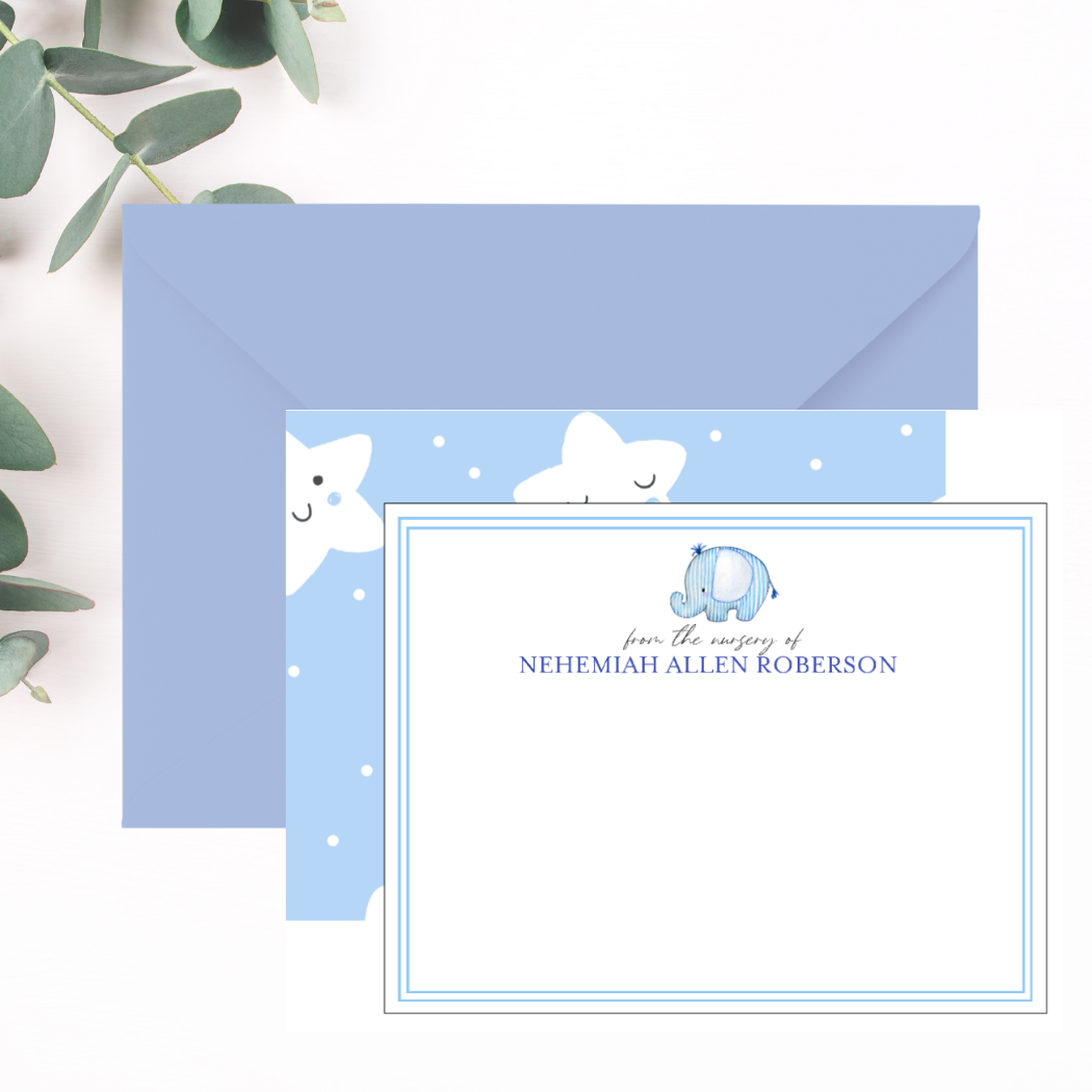 Elephant and Stars Double Sided Baby Shower Thank You Cards | Baby Shower Gift