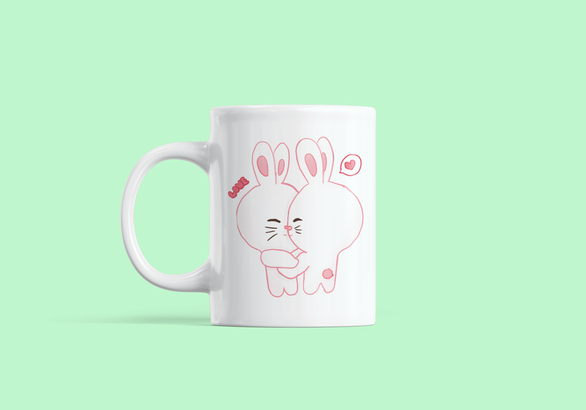 Tavşan Aşık Çift Sevgililer Günü Temalı Baskılı Kupa Bardak – Romantik ve Şık