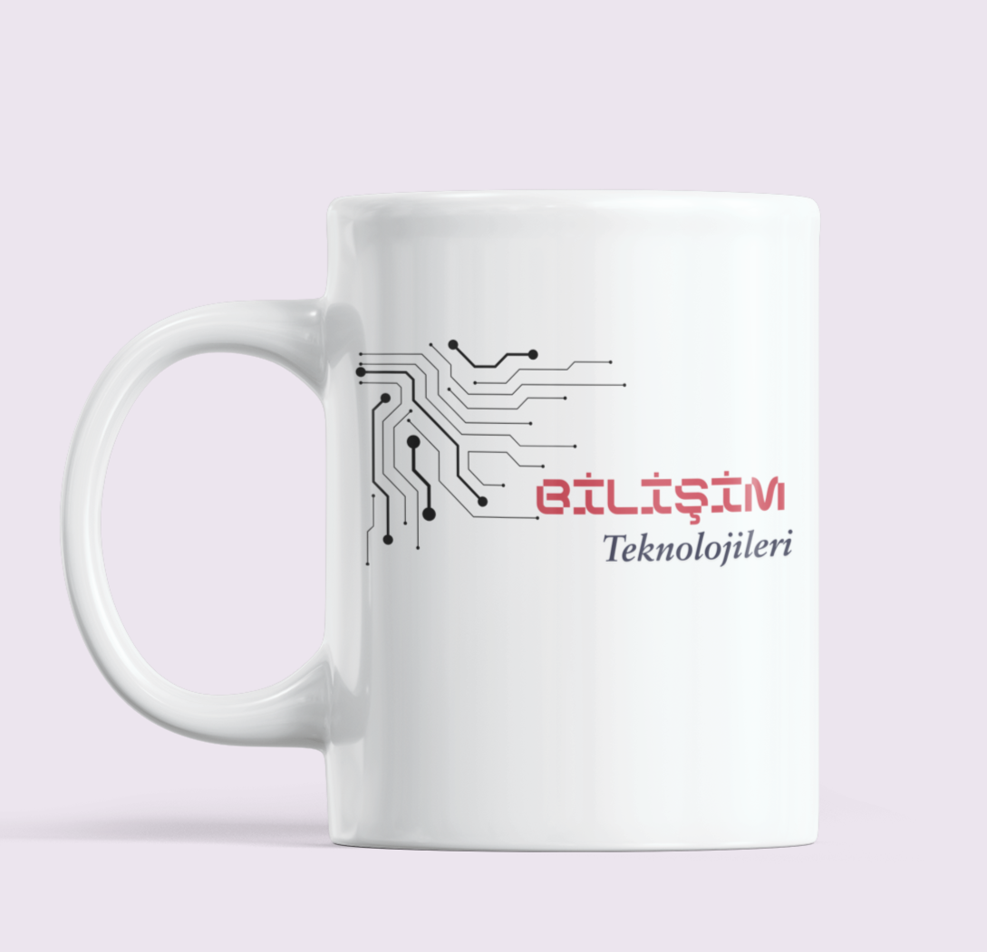 Teknoloji sembollü porselen kupa; bilişim öğretmenine hediye