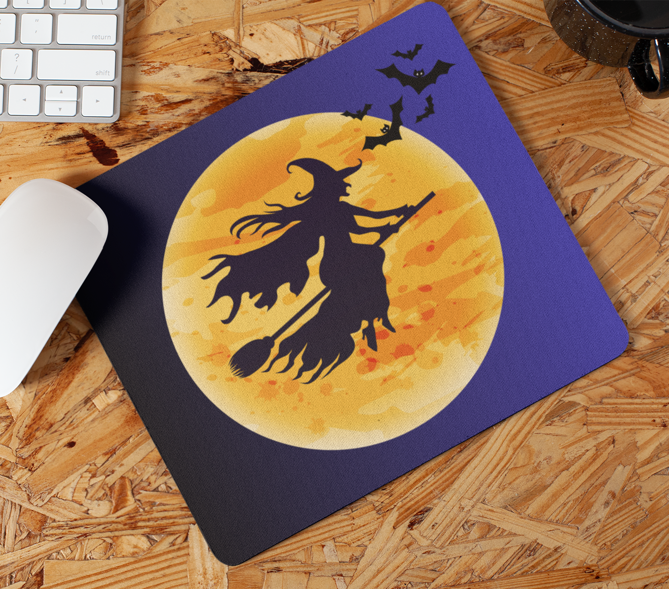 Uçan Süpürgeli Cadı Hediyelik Baskılı Dikdörtgen MousePad – Cadılar Bayramı