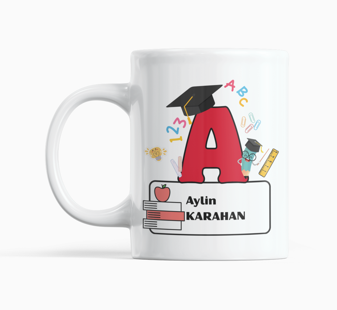 A Harfi ile Başlayan Öğretmenler İçin Özel Hediyelik Baskılı Kupa Bardak