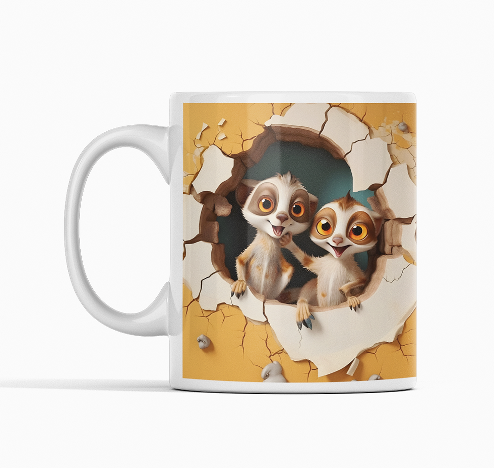 Mirketler 3D Görünümlü Hayvanlar Baskılı Hediyelik Kupa Bardak