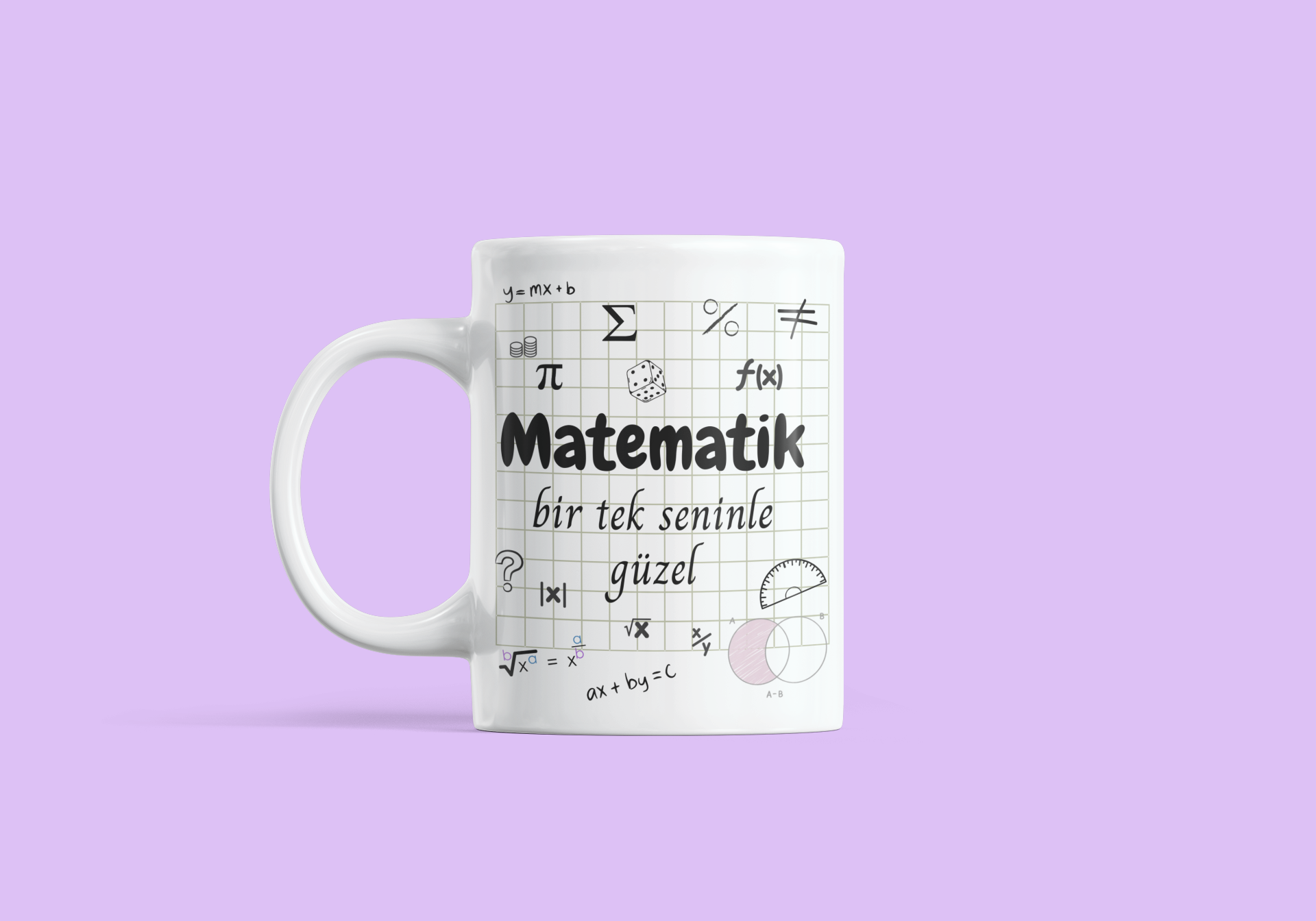 “Matematik bir tek seninle güzel” yazılı porselen kupa