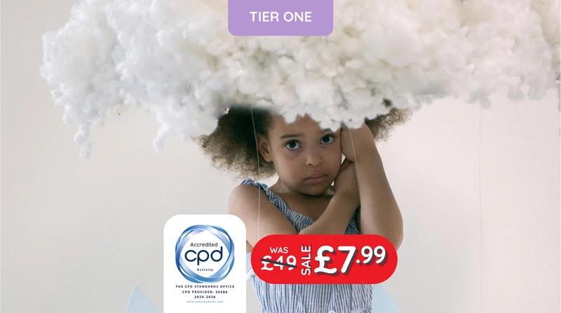 Unhappy child with heavy cloud held over head