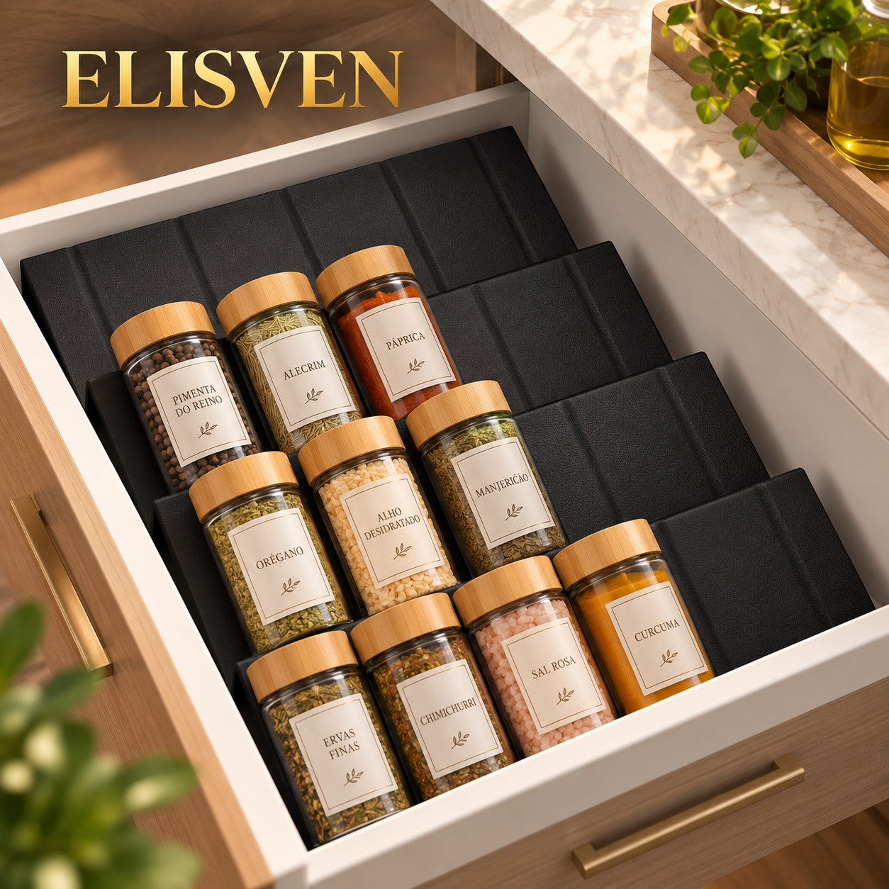 4-Piece Spice Drawer Organiser – Modular Jar Storage Rack