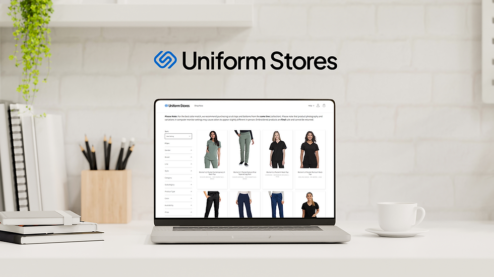 Uniform Stores platform on a laptop, with the Uniform Stores logo above it.