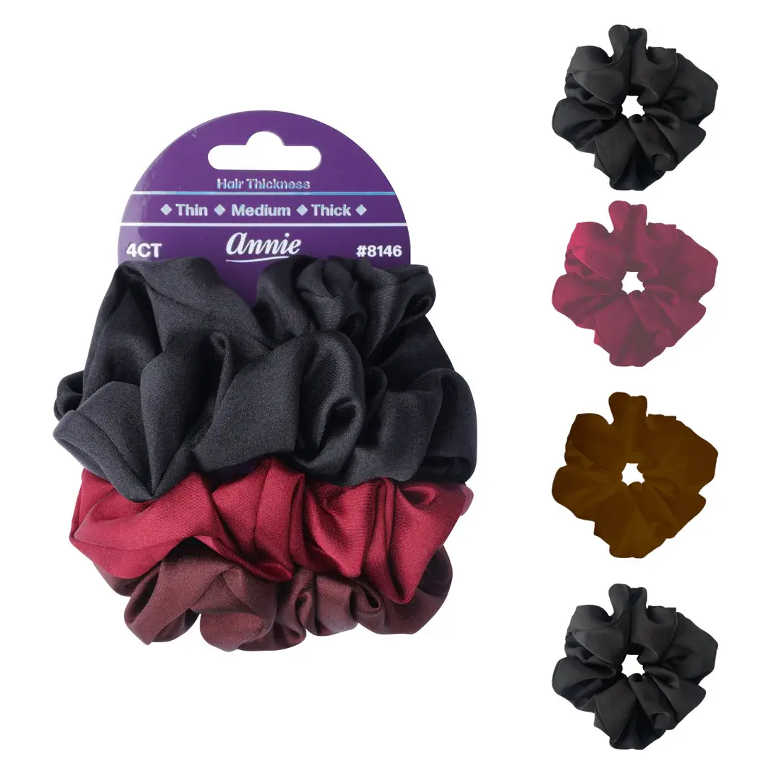 Annie Satin Scrunchie 4ct #8146