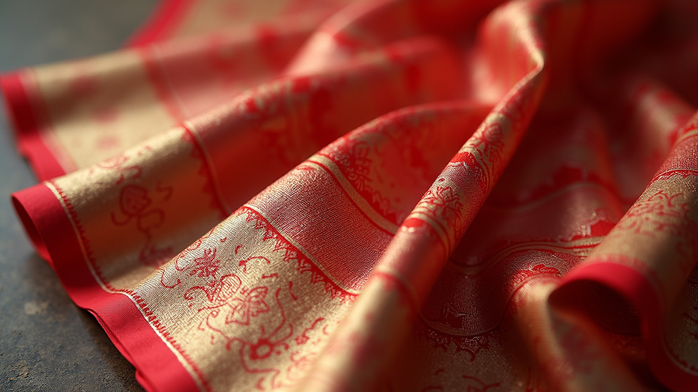 Close-up view of a pure silk saree with intricate zari work