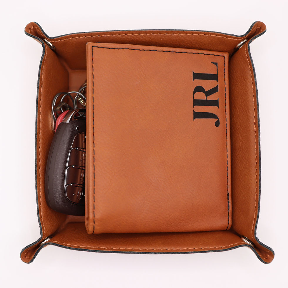 Thumbnail: personalized leather valet tray for keys, wallet and everyday carry