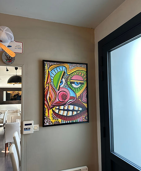 exibition au Restaurant le Ghys&Lo à Labege. Le tableau CORONA. Reproduction en tirage limité à vendre.