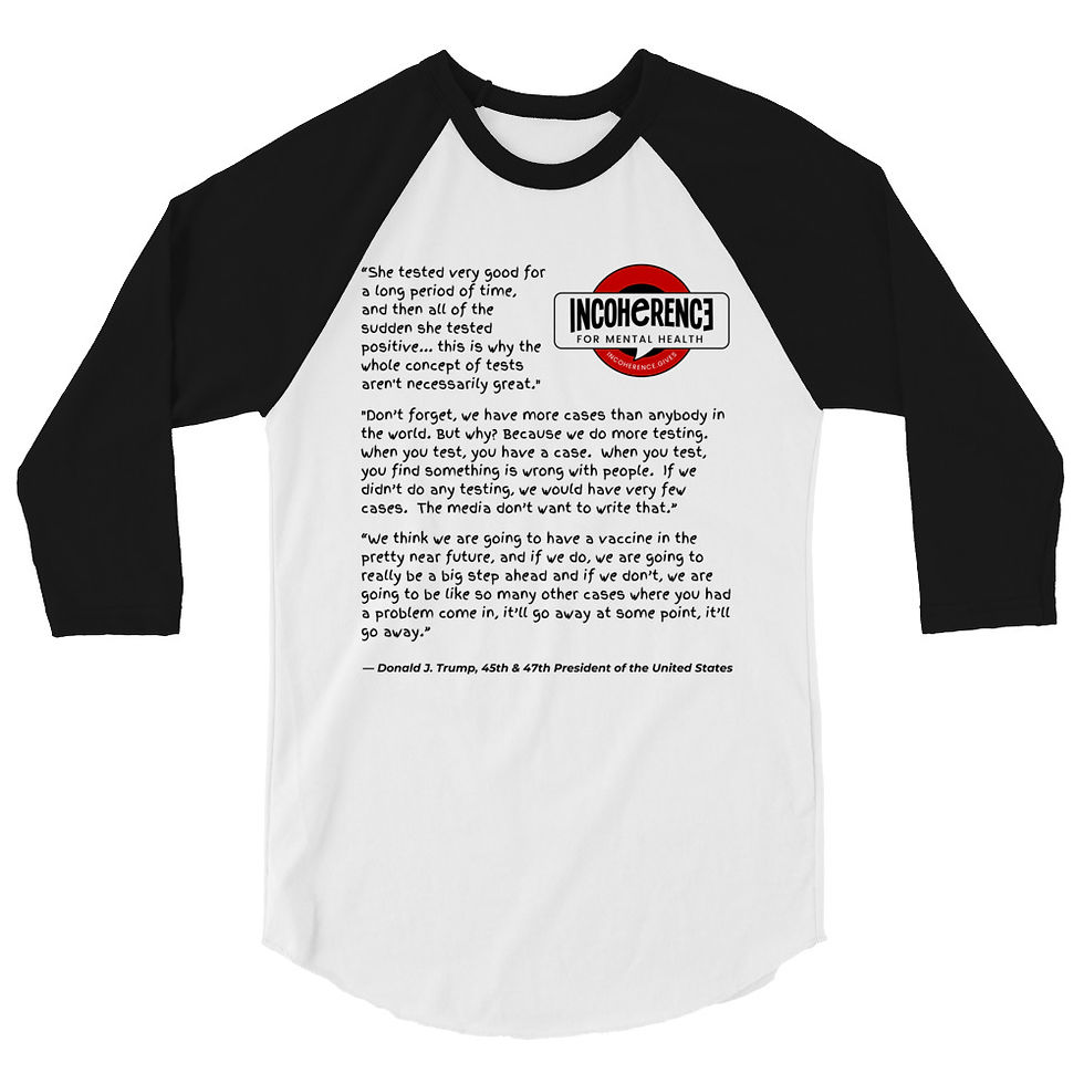Thumbnail: Trump COVID-19 Testing Quote | Raglan Shirt, 3/4 Sleeve | Unisex