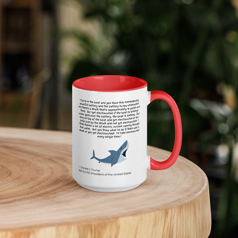 Thumbnail: Trump Shark Quote - Illustrated | Ceramic Mug, White w/ Colored Handle
