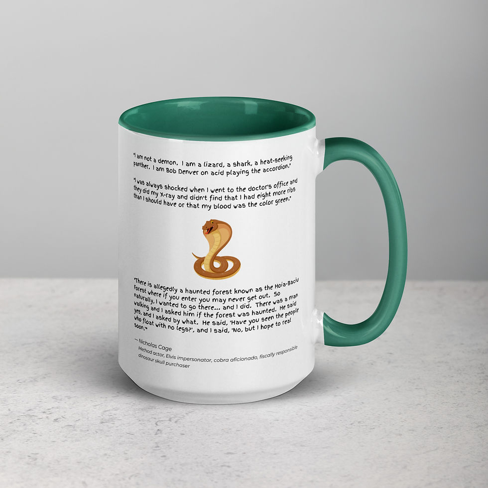 Thumbnail: Nicholas Cage Quotes | Ceramic Mug, White w/ Colored Handle & Interior