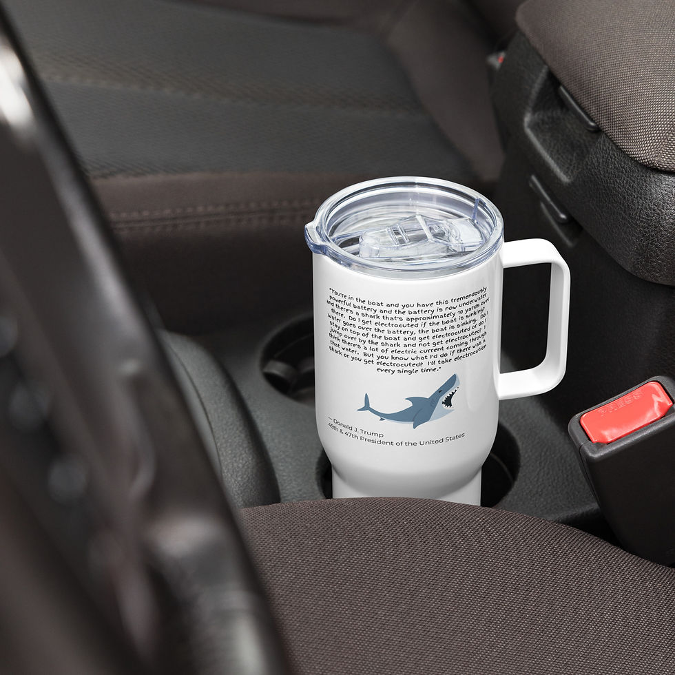Thumbnail: Trump Shark Quote - Illustrated | Travel Mug, Stainless Steel, BPA-Free | White