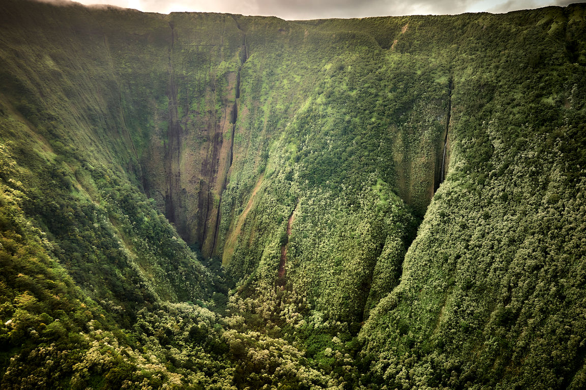 deep green canyon with giant waterfalls