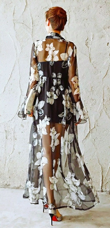 Thumbnail: Floral Print Maxi Kimono Cardigan 