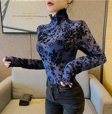 Thumbnail: Floral Mesh Turtleneck Top