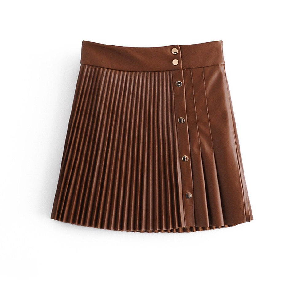 Thumbnail: Pleated Leather Mini Skirt 