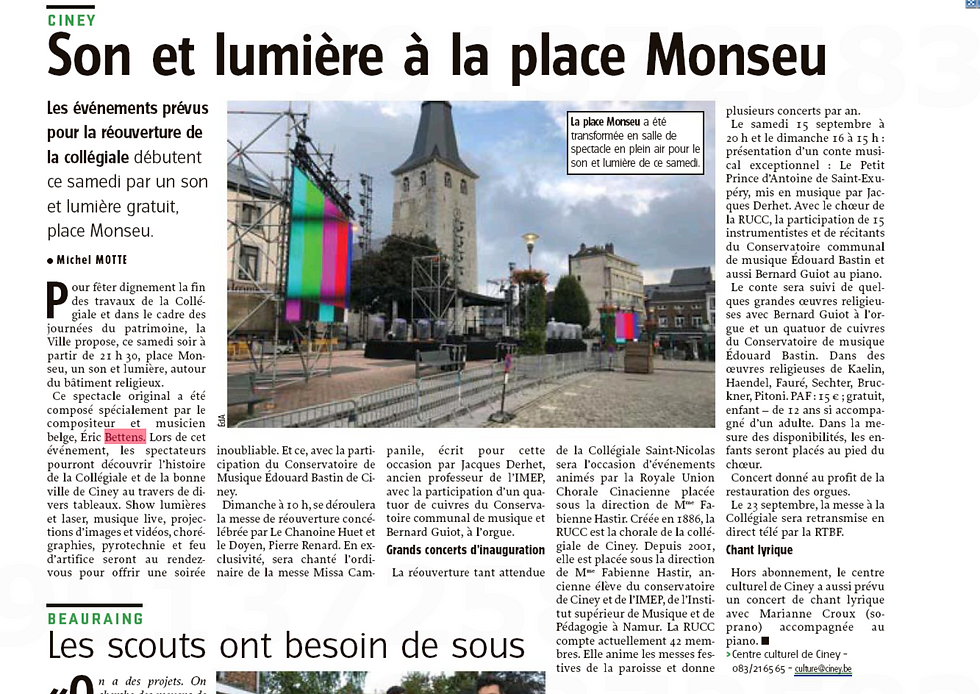 Article de presse écrite Eric Bettens Vers l'avenir prepararation concert Ciney