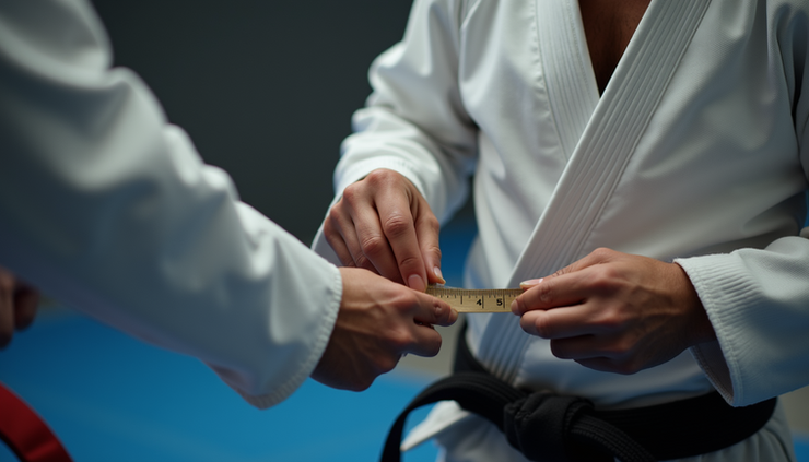 Close-up view of a BJJ gi sleeve being measured at the wrist