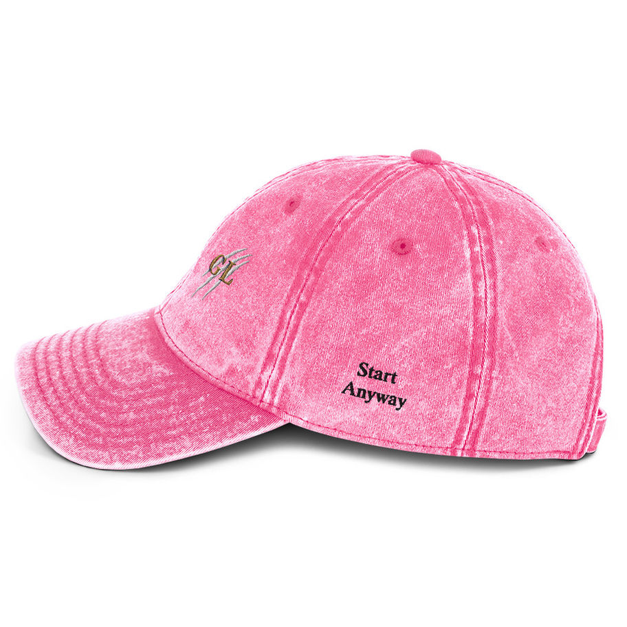 Pink Start Anyway Washed Cotton Twill Dad Cap side view