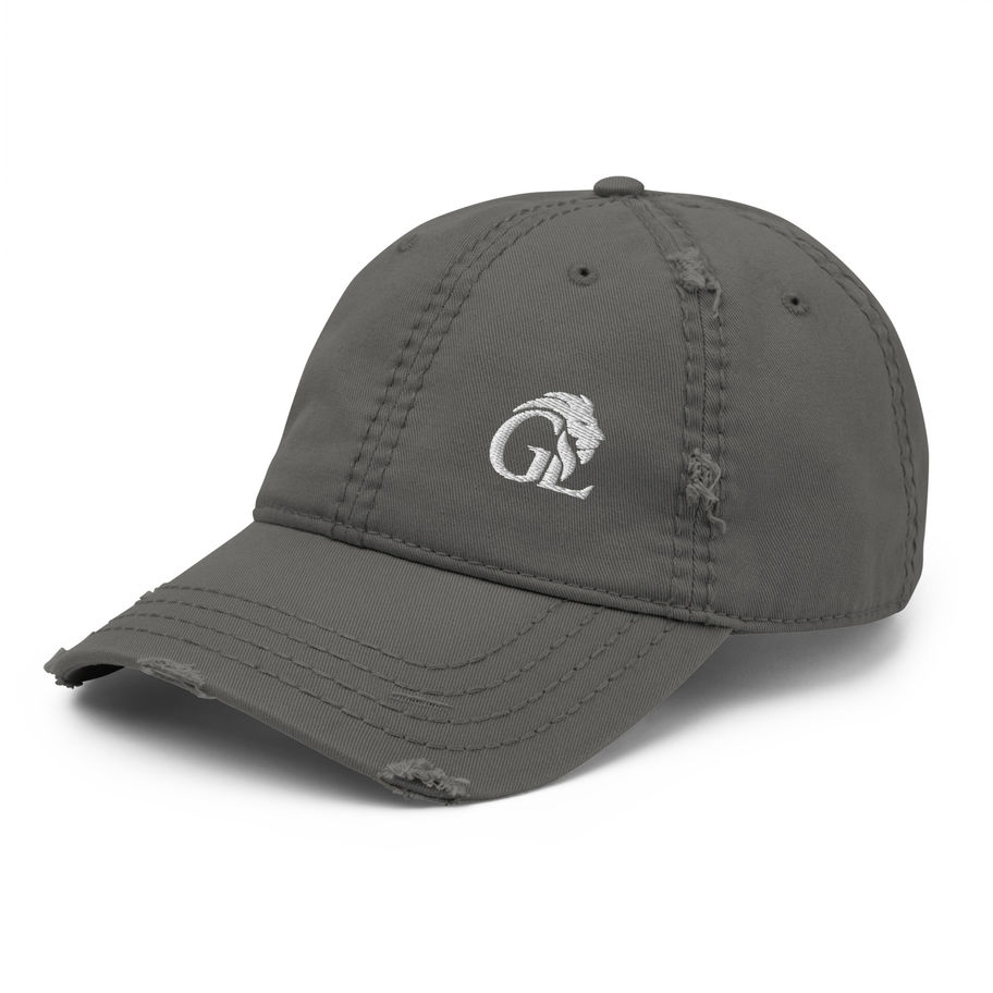 Embroidered Distressed Dad Hat in charcoal grey