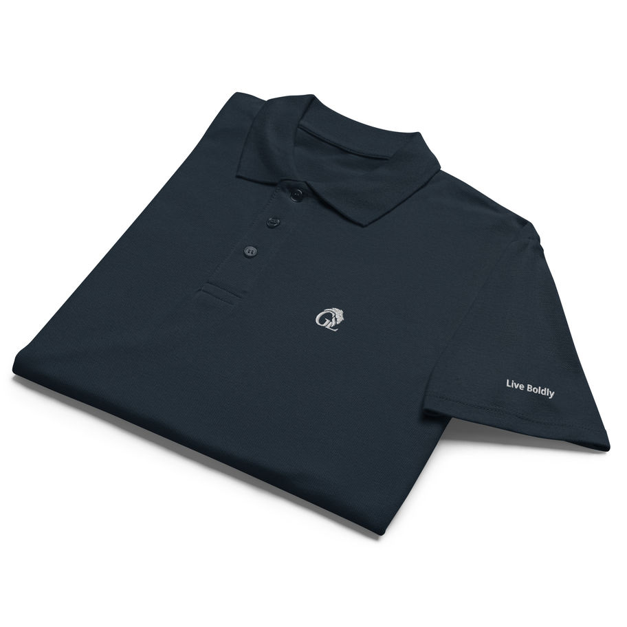 Navy blue Live Boldly Signature Polo in breathable cotton.