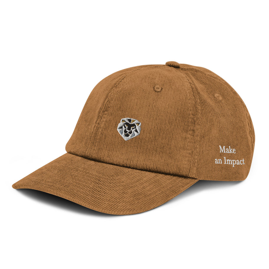 Make an Impact embroidered brown corduroy hat with logo