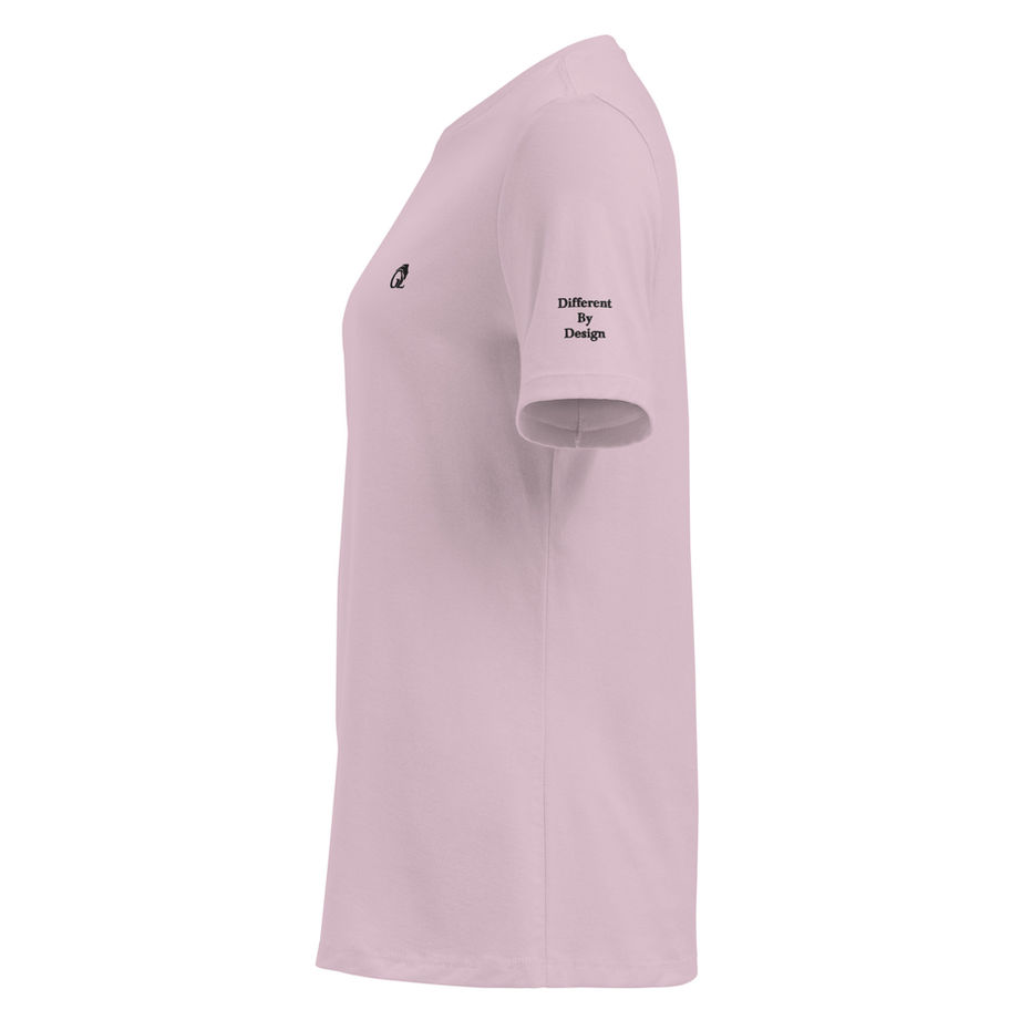 Side view of Different by Design embroidered women's t-shirt