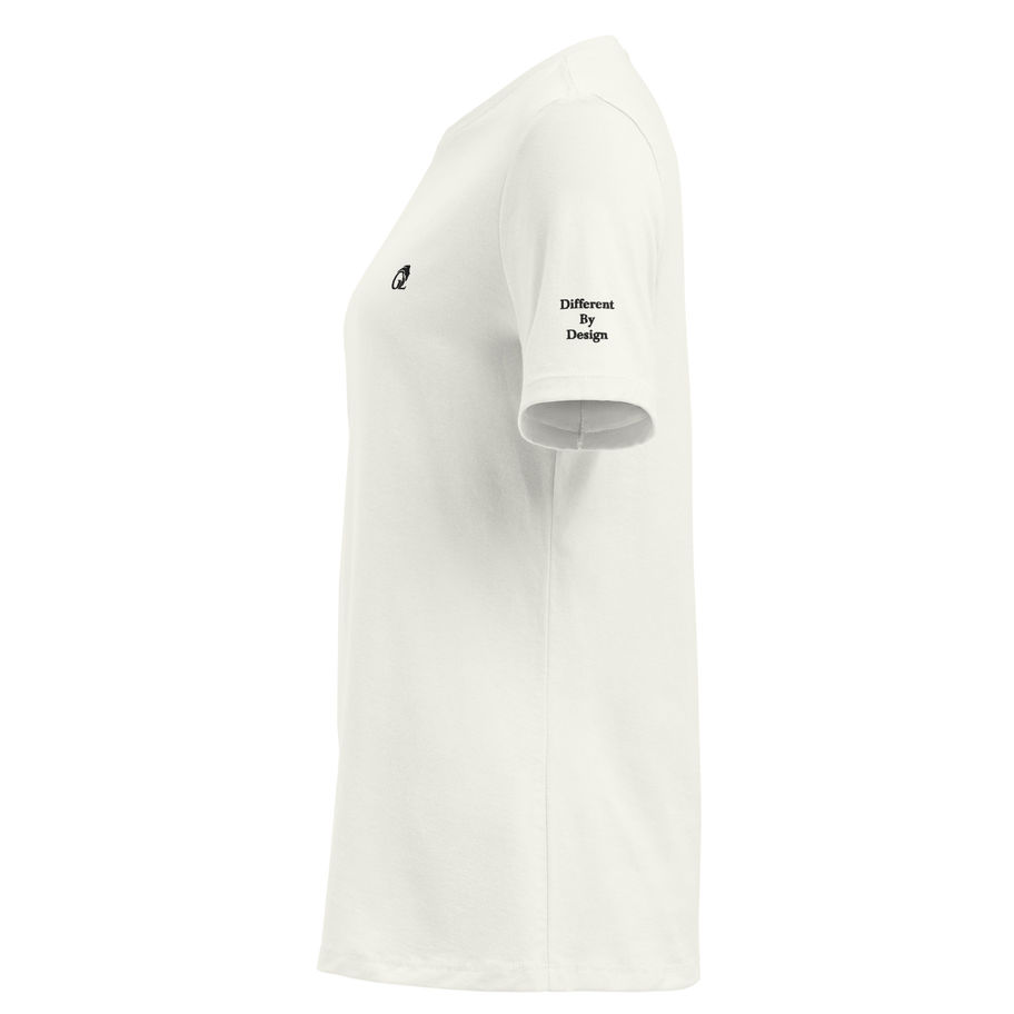 Side view of Different by Design embroidered women’s t-shirt