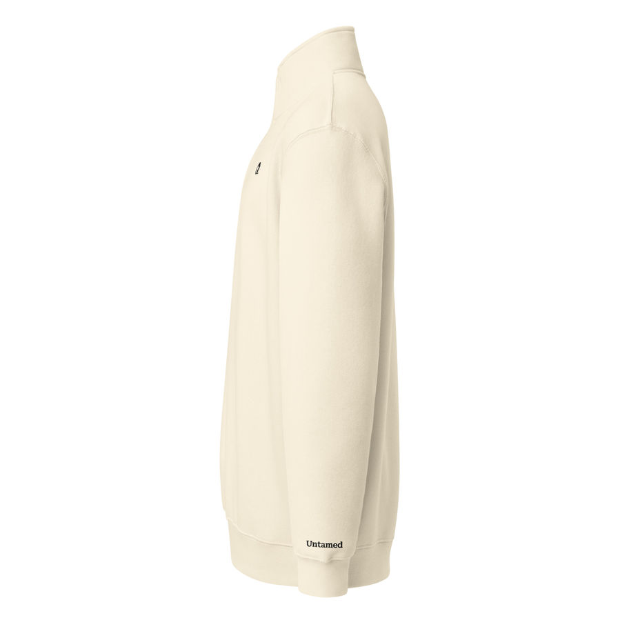Side profile of Untamed Heavyweight Quarter-Zip in cream