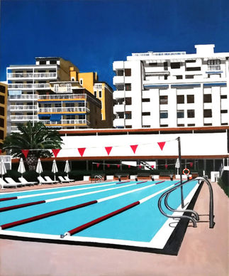 art deco style vividly coloured art paintings by Mallorca artist Octavia Campbell-Davys. to buy art, contact sharon@artistsofmallorca.com or contact the artist directly