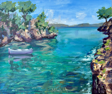 Artist in Mallorca specialising in portraits of dogs in oil paint Natalia Aguilar Buy art by contacting sharon@artistsofmallorca.com or contact the artist directly