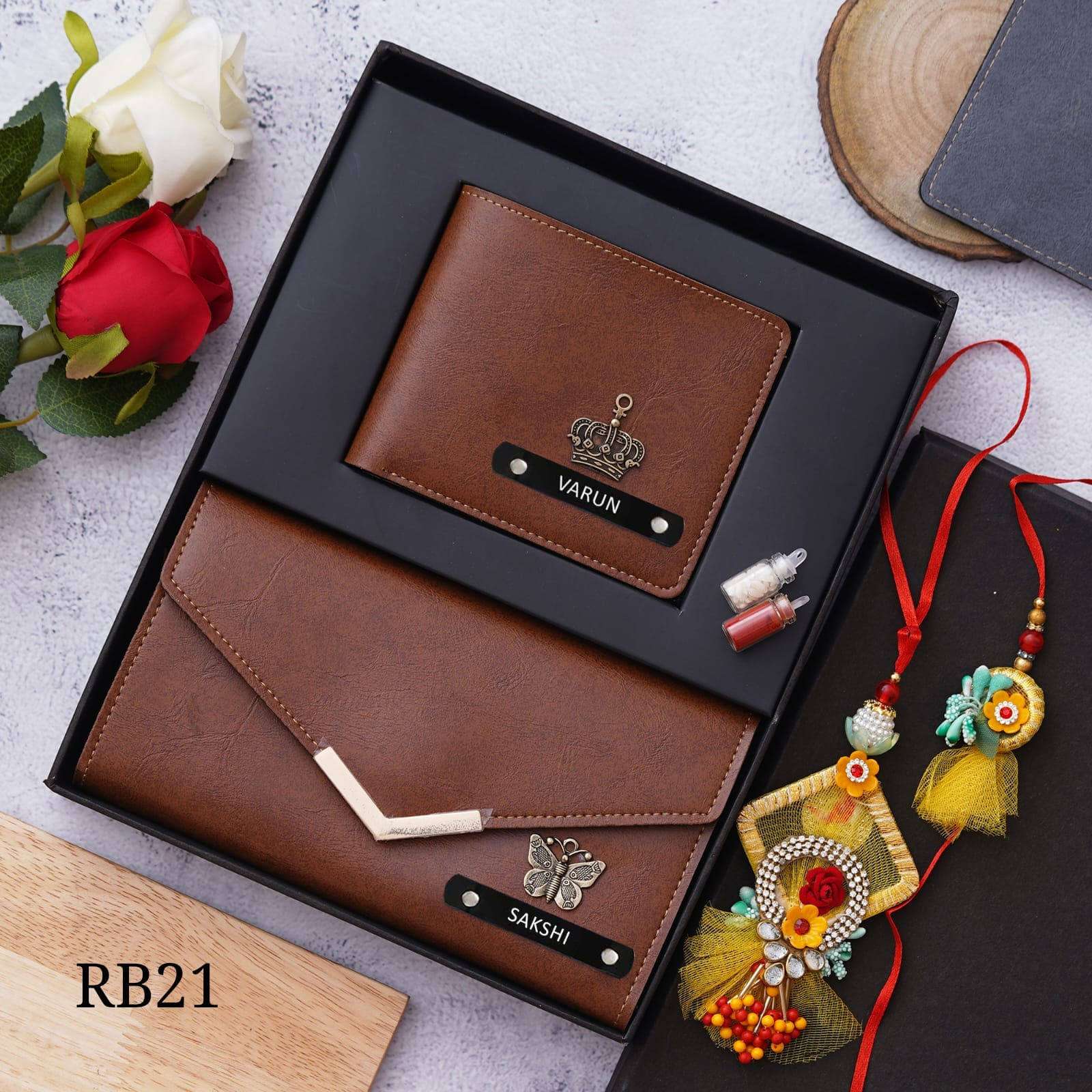 Imported couple wallet combo with Rakhi